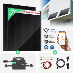 Balkonkraftwerk Fassade | 2er Komplettset | Bifaziale Glas-Glas Solarmodule | 1.000 WP