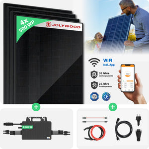 Balkonkraftwerk ohne Halterung | 4er Komplettset | Bifaziale Glas-Glas Solarmodule | 2.000 WP
