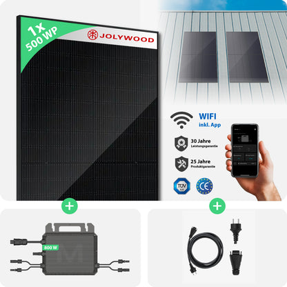 Balkonkraftwerk Blechdach | 1er Komplettset | Bifaziale Glas-Glas Solarmodule | 500 WP