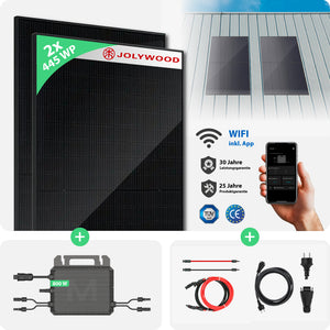 Balkonkraftwerk Blechdach | 2er Komplettset | Bifaziale Glas-Glas Solarmodule | 890 WP