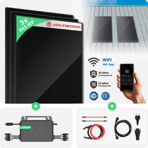 Balkonkraftwerk Blechdach | 3er Komplettset | Bifaziale Glas-Glas Solarmodule | 1.335 WP