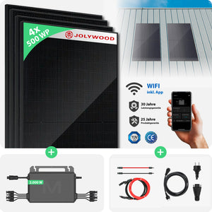 Balkonkraftwerk Blechdach | 4er Komplettset | Bifaziale Glas-Glas Solarmodule | 2.000 WP