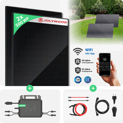 Balkonkraftwerk Boden | 2er Komplettset | Bifaziale Glas-Glas Solarmodule | 1.000 WP