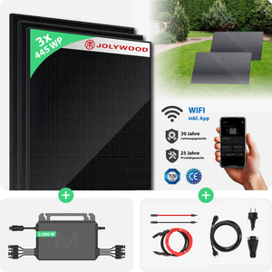 Balkonkraftwerk Boden | 3er Komplettset | Bifaziale Glas-Glas Solarmodule | 1.335 WP