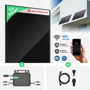 Balkonkraftwerk Fassade | 1er Komplettset | Bifaziale Glas-Glas Solarmodule | 500 WP