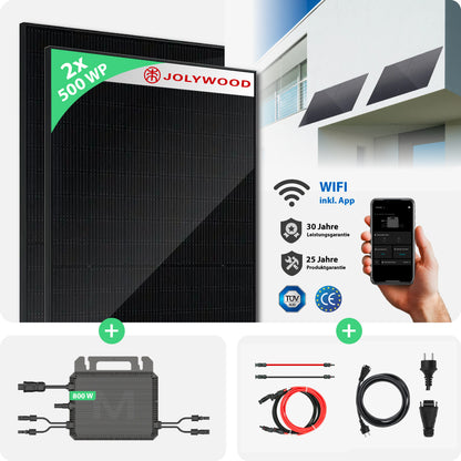 Balkonkraftwerk Fassade | 2er Komplettset | Bifaziale Glas-Glas Solarmodule | 1.000 WP