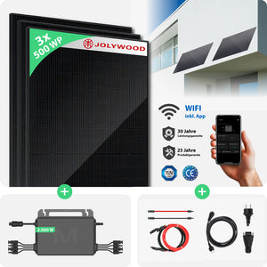 Balkonkraftwerk Fassade | 3er Komplettset | Bifaziale Glas-Glas Solarmodule | 1.500 WP