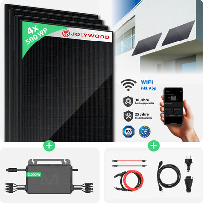 Balkonkraftwerk Fassade | 4er Komplettset | Bifaziale Glas-Glas Solarmodule | 2.000 WP