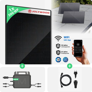 Balkonkraftwerk Flachdach | 1er Komplettset | Bifaziale Glas-Glas Solarmodule | 500 WP