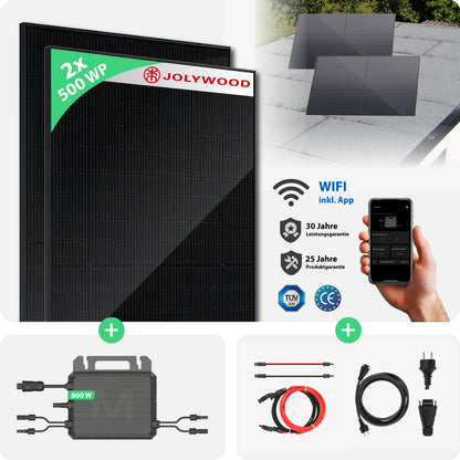 Balkonkraftwerk Flachdach | 2er Komplettset | Bifaziale Glas-Glas Solarmodule | 1.000 WP