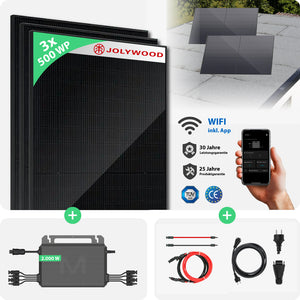 Balkonkraftwerk Flachdach | 3er Komplettset | Bifaziale Glas-Glas Solarmodule | 1.500 WP