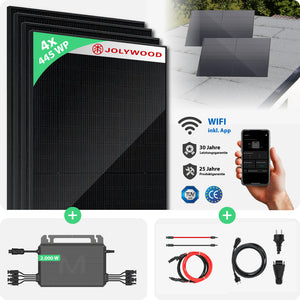 Balkonkraftwerk Fassade | 4er Komplettset | Bifaziale Glas-Glas Solarmodule | 1.780 WP