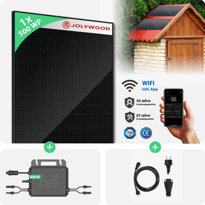 Balkonkraftwerk Gartenhaus | 1er Komplettset | Bifaziale Glas-Glas Solarmodule | 500 WP