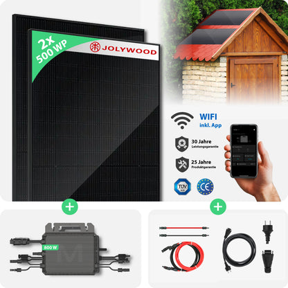Balkonkraftwerk Gartenhaus | 2er Komplettset | Bifaziale Glas-Glas Solarmodule | 1.000 WP