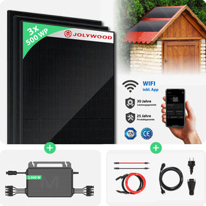 Balkonkraftwerk Gartenhaus | 3er Komplettset | Bifaziale Glas-Glas Solarmodule | 1.500 WP