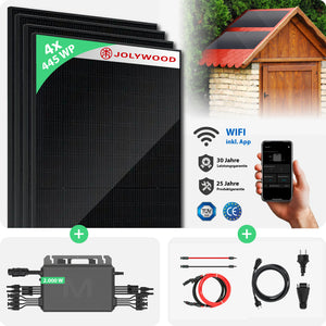 Balkonkraftwerk Gartenhaus | 4er Komplettset | Bifaziale Glas-Glas Solarmodule | 1.780 WP