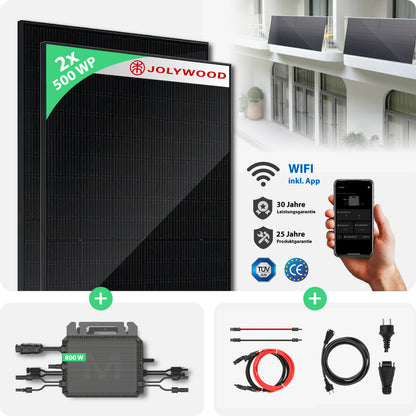Balkonkraftwerk Gitterbalkon | 2er Komplettset | Bifaziale Glas-Glas Solarmodule | 1.000 WP