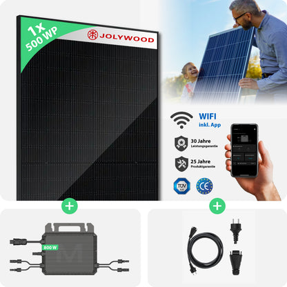 Balkonkraftwerk ohne Halterung | 1er Komplettset | Bifaziale Glas-Glas Solarmodule | 500 WP