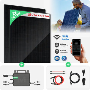 Balkonkraftwerk ohne Halterung | 2er Komplettset | Bifaziale Glas-Glas Solarmodule | 1.000 WP