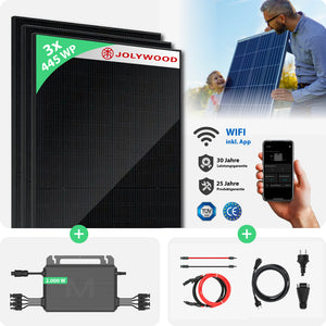 Balkonkraftwerk ohne Halterung | 3er Komplettset | Bifaziale Glas-Glas Solarmodule | 1.335 WP