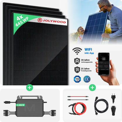 Balkonkraftwerk ohne Halterung | 4er Komplettset | Bifaziale Glas-Glas Solarmodule | 1.780 WP