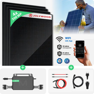 Balkonkraftwerk ohne Halterung | 4er Komplettset | Bifaziale Glas-Glas Solarmodule | 2.000 WP