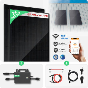 Balkonkraftwerk Blechdach | 2er Komplettset | Bifaziale Glas-Glas Solarmodule | 890 WP