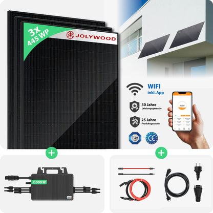 Balkonkraftwerk Fassade | 3er Komplettset | Bifaziale Glas-Glas Solarmodule | 1.335 WP