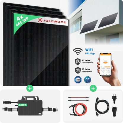 Balkonkraftwerk Fassade | 4er Komplettset | Bifaziale Glas-Glas Solarmodule | 1.780 WP