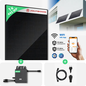 Balkonkraftwerk Fassade | 1er Komplettset | Bifaziale Glas-Glas Solarmodule | 445 WP