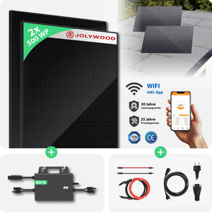 Balkonkraftwerk Flachdach | 2er Komplettset | Bifaziale Glas-Glas Solarmodule | 1.000 WP