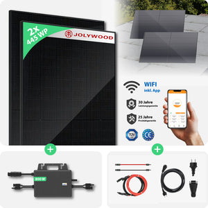 Balkonkraftwerk Flachdach | 2er Komplettset | Bifaziale Glas-Glas Solarmodule | 890 WP