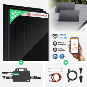 Balkonkraftwerk Flachdach | 3er Komplettset | Bifaziale Glas-Glas Solarmodule | 1.500 WP