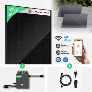Balkonkraftwerk Flachdach | 1er Komplettset | Bifaziale Glas-Glas Solarmodule | 445 WP