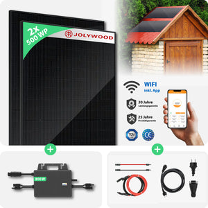 Balkonkraftwerk Gartenhaus | 2er Komplettset | Bifaziale Glas-Glas Solarmodule | 1.000 WP