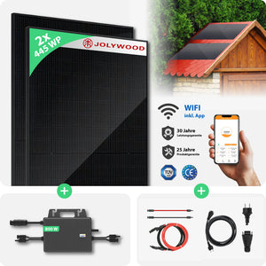 Balkonkraftwerk Gartenhaus | 2er Komplettset | Bifaziale Glas-Glas Solarmodule | 890 WP