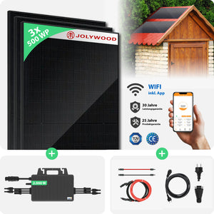 Balkonkraftwerk Gartenhaus | 3er Komplettset | Bifaziale Glas-Glas Solarmodule | 1.500 WP