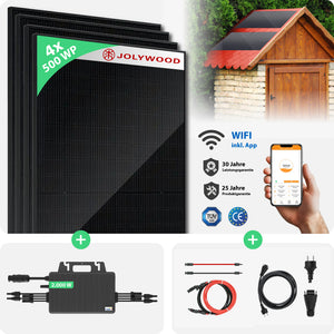 Balkonkraftwerk Gartenhaus | 4er Komplettset | Bifaziale Glas-Glas Solarmodule | 2.000 WP