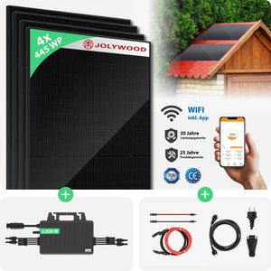 Balkonkraftwerk Gartenhaus | 4er Komplettset | Bifaziale Glas-Glas Solarmodule | 1.780 WP