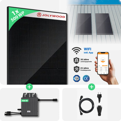 Balkonkraftwerk Gitterbalkon | 1er Komplettset | Bifaziale Glas-Glas Solarmodule | 500 WP
