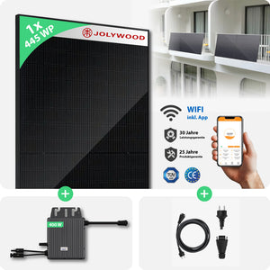 Balkonkraftwerk Gitterbalkon | 1er Komplettset | Bifaziale Glas-Glas Solarmodule | 445 WP