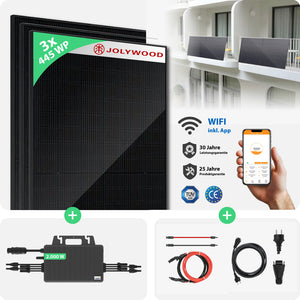 Balkonkraftwerk Gitterbalkon | 3er Komplettset | Bifaziale Glas-Glas Solarmodule | 1.335 WP
