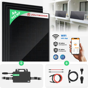 Balkonkraftwerk Gitterbalkon | 4er Komplettset | Bifaziale Glas-Glas Solarmodule | 1.780 WP