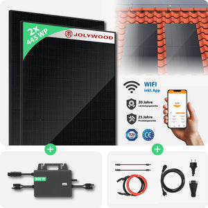 Balkonkraftwerk Ziegeldach | 2er Komplettset | Bifaziale Glas-Glas Solarmodule | 890 WP