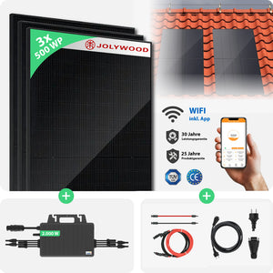 Balkonkraftwerk Ziegeldach | 3er Komplettset | Bifaziale Glas-Glas Solarmodule | 1.500 WP
