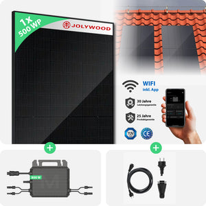 Balkonkraftwerk Ziegeldach | 1er Komplettset | Bifaziale Glas-Glas Solarmodule | 500 WP