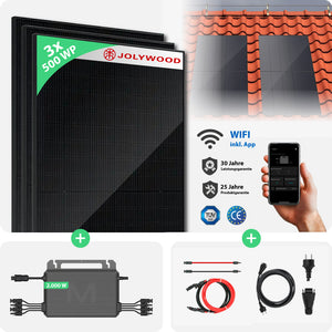Balkonkraftwerk Ziegeldach | 3er Komplettset | Bifaziale Glas-Glas Solarmodule | 1.500 WP