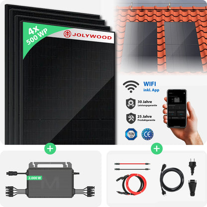 Balkonkraftwerk Ziegeldach | 4er Komplettset | Bifaziale Glas-Glas Solarmodule | 2.000 WP